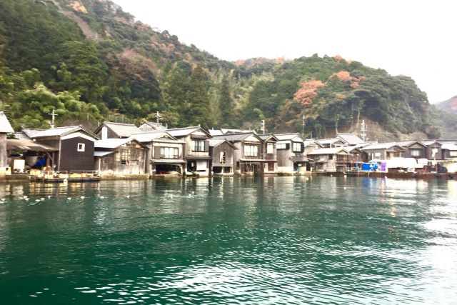 Panoramic view of the boat houses of Ine