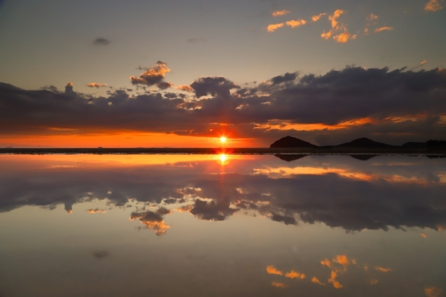 父母が浜の夕日