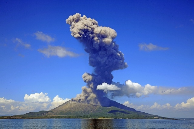 Distant view of the Sakurajima eruption