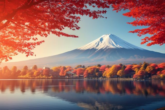 Autumn Leaves and Mount Fuji