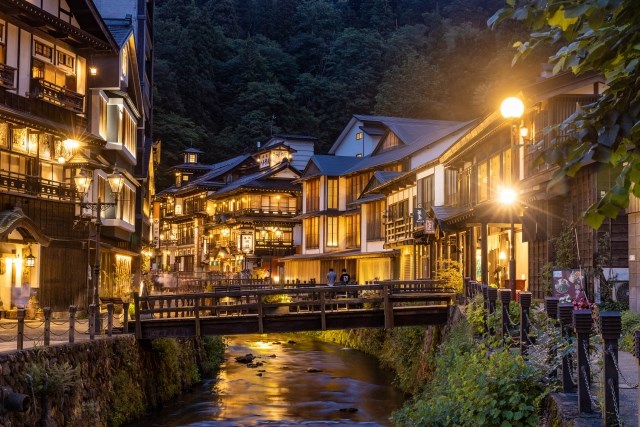 Night view of Ginzan Onsen