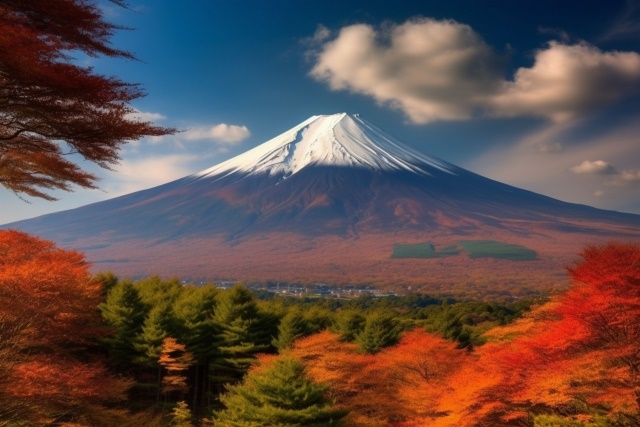 紅葉中的富士山